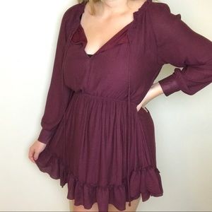 Mono B Flowy Long Sleeve Maroon Dress